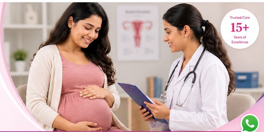 Pregnant woman consulting a doctor at Shree Women's & Fertility Clinic